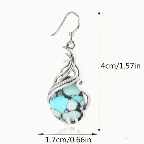 ✨🆕✨ BoHo Classic Abstract Design Blue Turquoise Decor Dangle Earrings ✨ - Picture 5 of 9